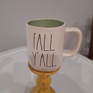 Rae Dunn Cream Mug with Green Interior and Black Lettering - "FALL Y'ALL"